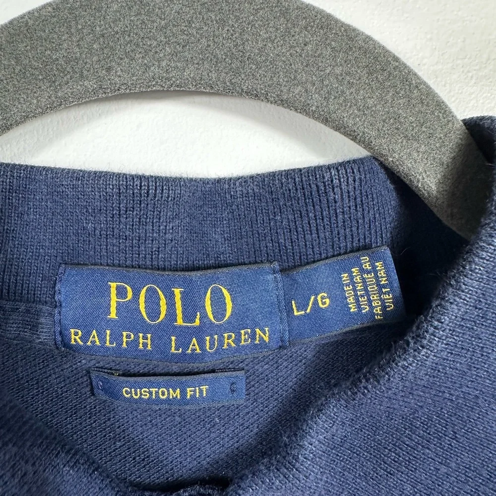 Polo Ralph Lauren Custom Fit Polo Shirt Mens Large Red Navy Striped Short Sleeve